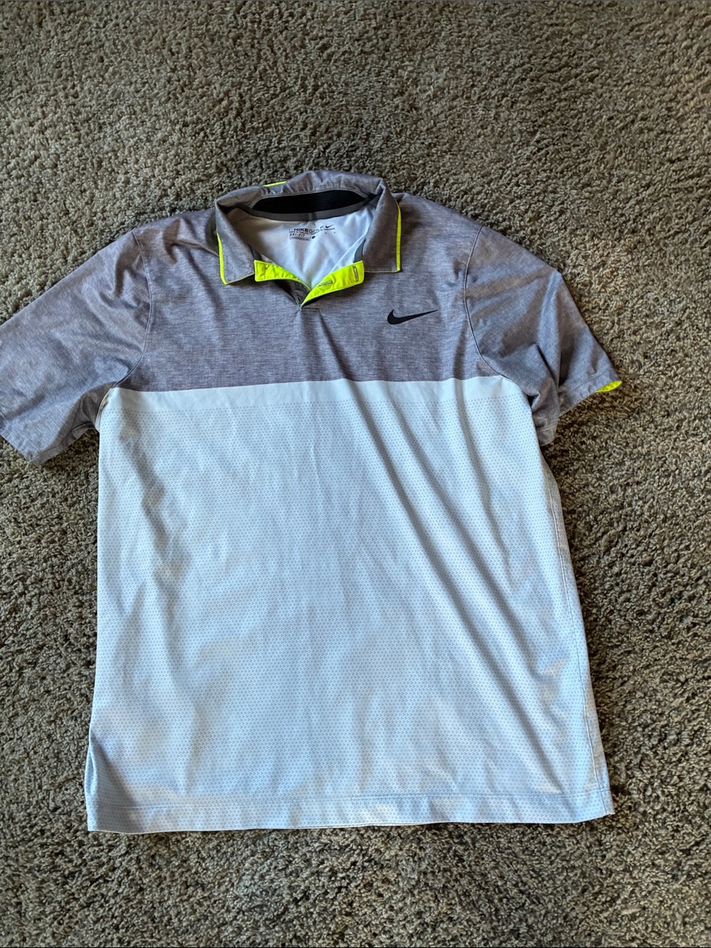 Nike Men’s Gray and White Polo with Neon Yellow Trim